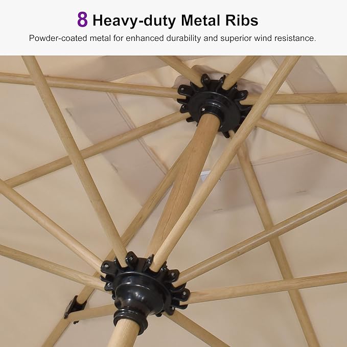 PURPLE LEAF 6' x 6' Market Umbrella Outdoor Table Umbrella Aluminum Patio Umbrella with Push Button Tilt & 8 Sturdy Ribs and Crank Outdoor Umbrellas for Deck Backyard Beach, Beige