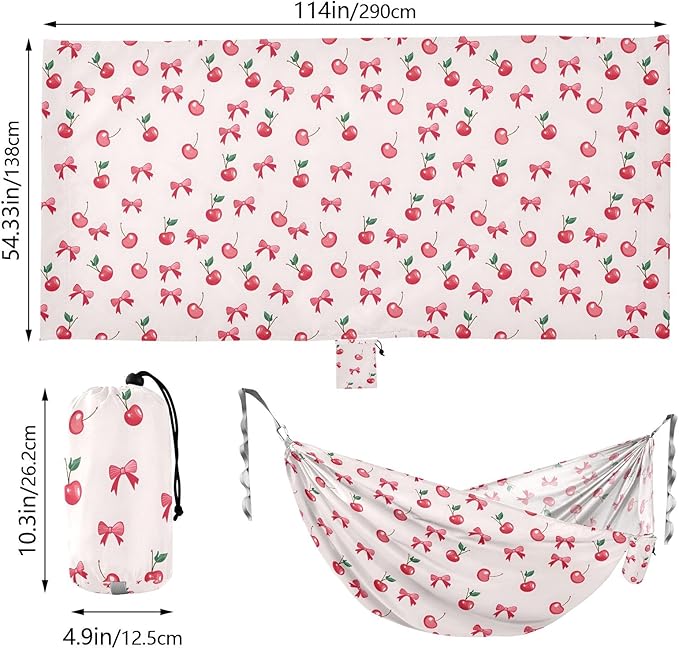 Camping Hammock Outdoor Hammocks for Outside Cherry Bow Beach Trees Portable Lightweight with Pockets Tree Straps Indoor