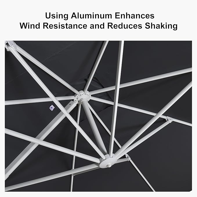 PURPLE LEAF 10 FT Patio Umbrella White Cantilever Umbrella Square Aluminum Offset Outdoor Umbrella Hanging Windproof with 360° Rotation for Garden Deck Pool, Grey