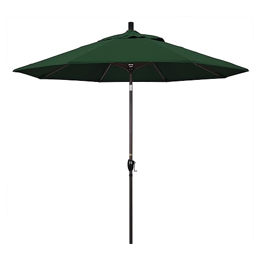 California Umbrella 9' Round Aluminum Patio Umbrella, Crank Lift, Push Button Tilt, Bronze Pole, 4-year Non-fading fabric, Hunter Green