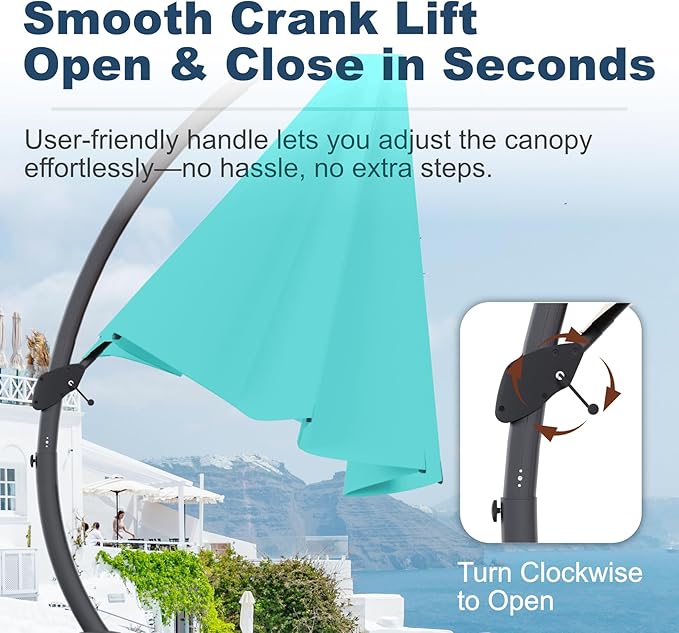 12FT Cantilever Umbrella with Base Large Curvy Outdoor Aluminum Offset Umbrella w/ 360° Rotation, UV Resistant Canopy for Patio, Garden, Backyard, Turquoise Blue