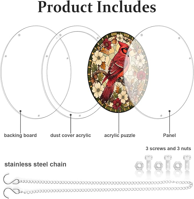 Acrylic Puzzle Suncatcher, Sun Catchers Puzzle for Window Hanging | 8.2 Inch Northern Cardinal DIY Suncatcher Puzzle Gifts for Adults, Women, Men, Wife, Mom, Birds Lover, Home & Garden Decor