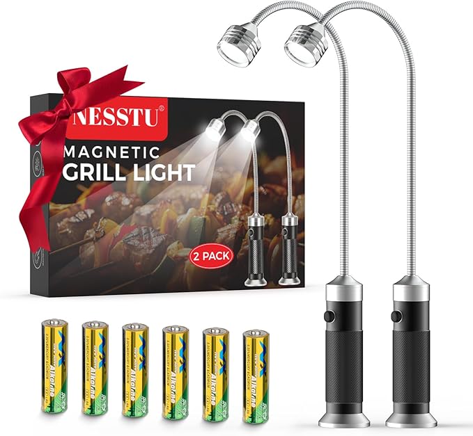 Grill Light Gifts for BBQ Lovers: 2 Pack 8.3in Gooseneck with Strong Magnet - 360° Adjustable Hands Free Night Cooking Light Barbecue Accessories - Father's Day Gifts for Dad Husband Men
