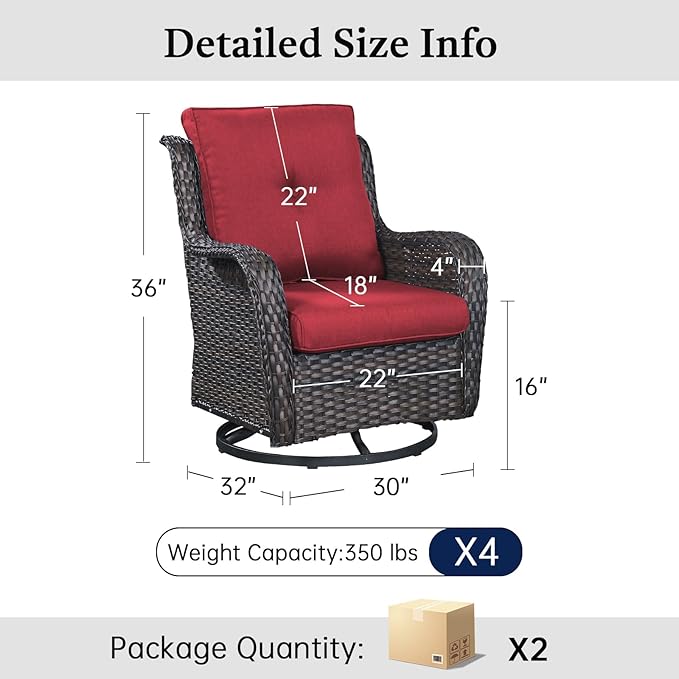 Wicker Patio Furniture Set- 4 Pieces Swivel Patio Chairs,PE Rattan Outdoor Rocking Chairs Porch Furniture for Garden Deck Brown Wicker