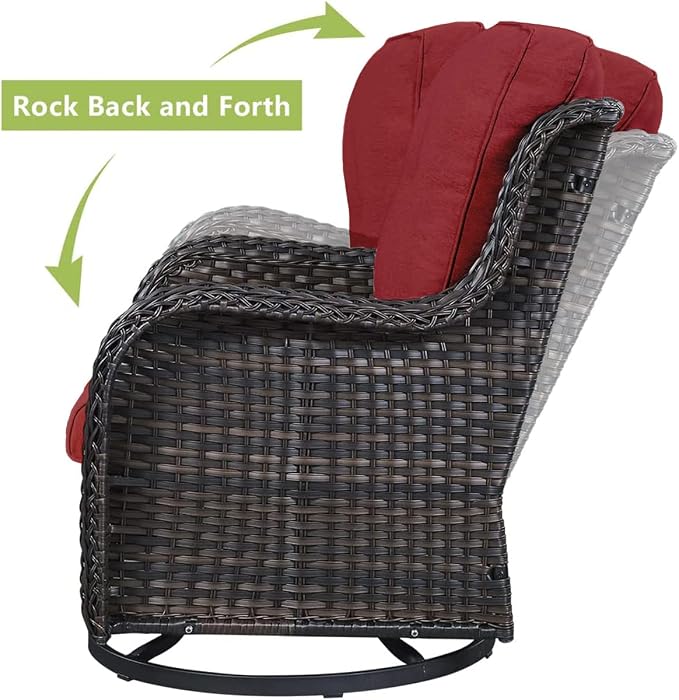 HUMMUH 4 Piece Outdoor Patio Furniture Set Wicker Conversation Bistro Set Swivel Rocker Chairs with 2pcs Ottomans for Backyard, Porch, Balcony