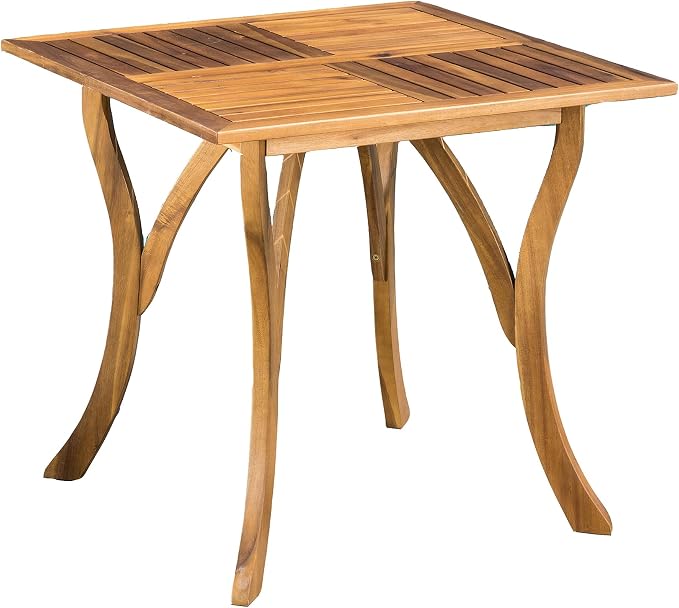 Christopher Knight Home Papali Acacia Wood Patio Dining Set for 4, Weather Resistant Outdoor Dining Table Set for 4, Square Dining Table and Chairs Set of 4 with Slatted Design, Teak