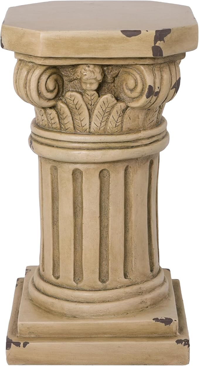 Merax 18.50" H Ionic Pedestal Plant Stand, MGO Decorative Pedestal Side Table for Indoor Outdoor Entryway Garden Home, Antique Yellow, No Assembly Needed