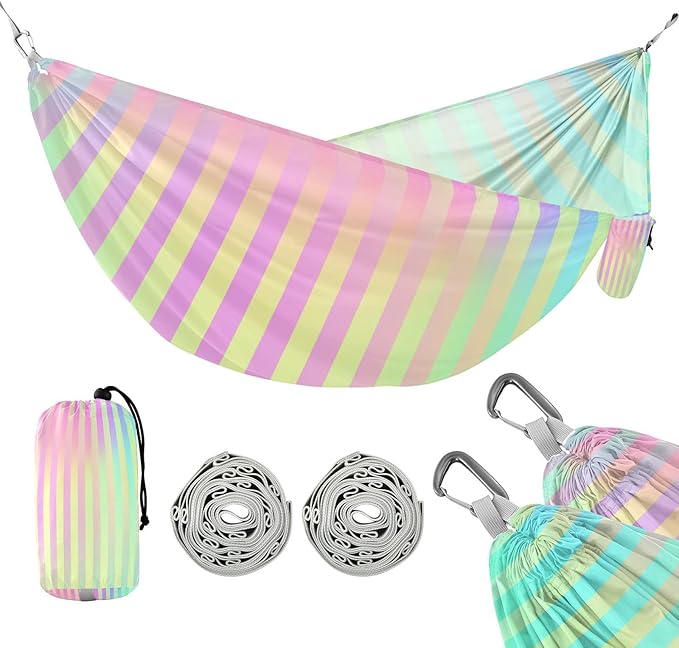 Colorful Laser Design Stripes 330lb Capacity Hammocks for Camping with Hanging Rope Backyard Hammock for Patio Backyard Lounge Base soporte para hamacas para adultos