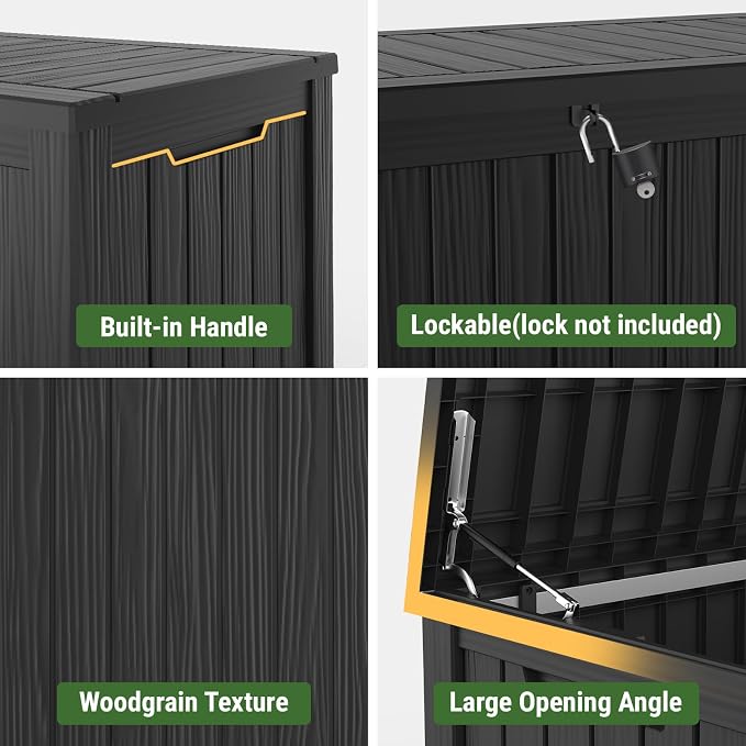 Mars Villa 150 Gallon Outdoor Storage Box, Large Resin Deck Box Waterproof, for Pool Supply Storage, Outdoor Patio Furniture Cushion, with Hydraulic Hinge, UV-Resistant and Weatherproof, Black