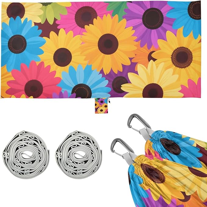 Colorful Cartoon Sunflowers 330lb Capacity Outdoor Hammock with Portabl Carry Bag Fabric Hammock for Indoor Outdoor Patio amacas para patios con Base de adultos