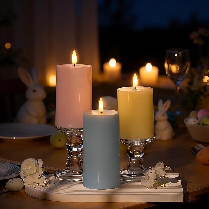 Flameless Easter Candles with Remote, Battery Operated Pastel Spring Candles for Home & Table Decor, Realistic Flickering LED Pillar Candles for Easter & Spring Decor Set of 3