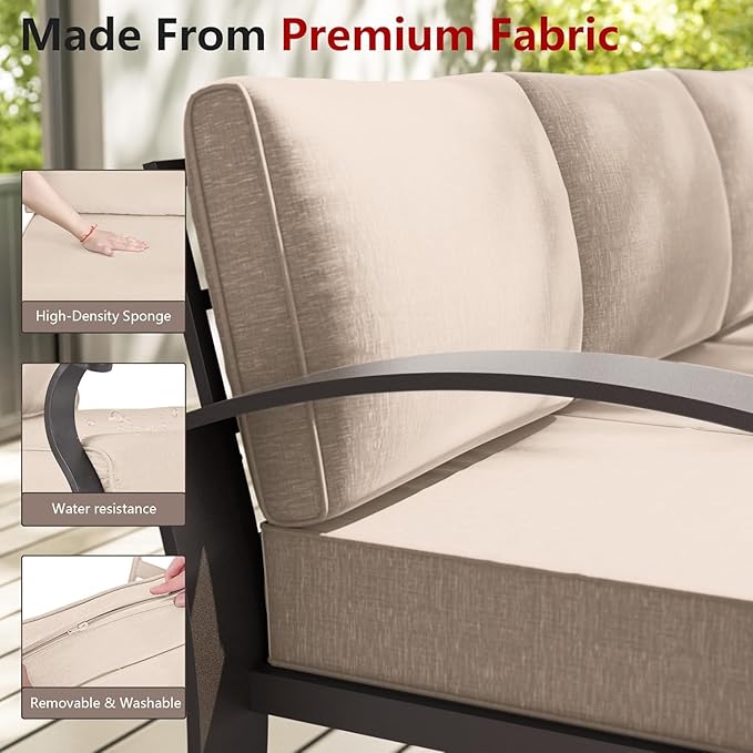 Aluminum Patio Furniture Set, 10 Seats Outdoor Patio Conversation Sets with Swivel Chair Modern Metal Sectional Sofa with Upgrade Cushions for Patio, Backyard - Sand