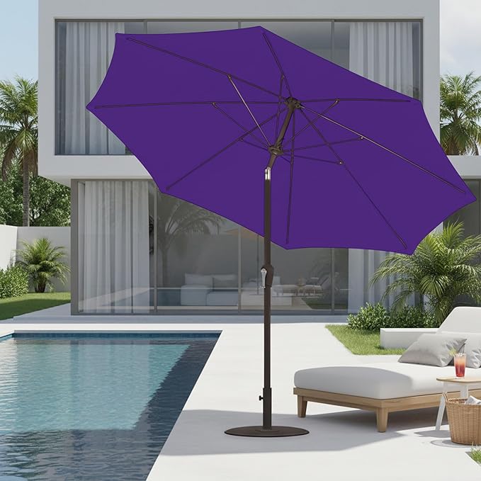 9ft Patio Umbrella with Push Button Tilt and Crank,Outdoor Market Table Umbrella UV Protection 8 Sturdy Ribs for Backyard,Garden,Pool,Deck(Dark Purple)