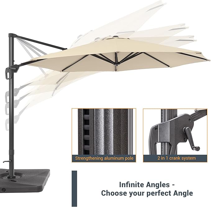 FLAME&SHADE 11 ft Cantilever Offset Patio Umbrella, Large Heavy Duty Outdoor Patio Umbrella Aluminum 360° Rotation Round Outdoor Umbrella for Deck,Pool,Backyard