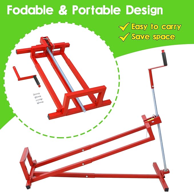 Foldable Lawn Mower Lift for Riding Tractors, Portable Lawn Mower Jack Lift Zero Turn & Telescoping Lawns Tractor Lifts with Adjustable Height/Manual or Power Handles, 880 LBS Capacity (Red)