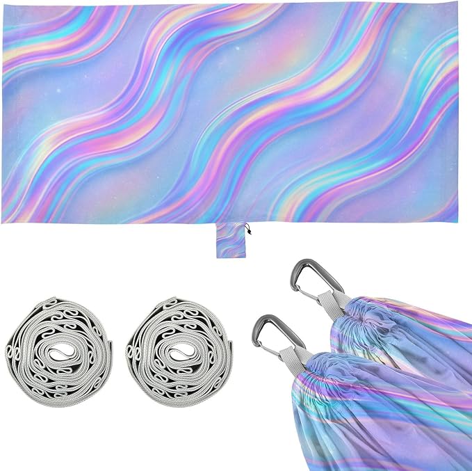 Iridescent Holographic Glitter Wallpaper Outdoor Hammock with Portabl Carry Bag Swing Hammock for Camping Travel Accessories