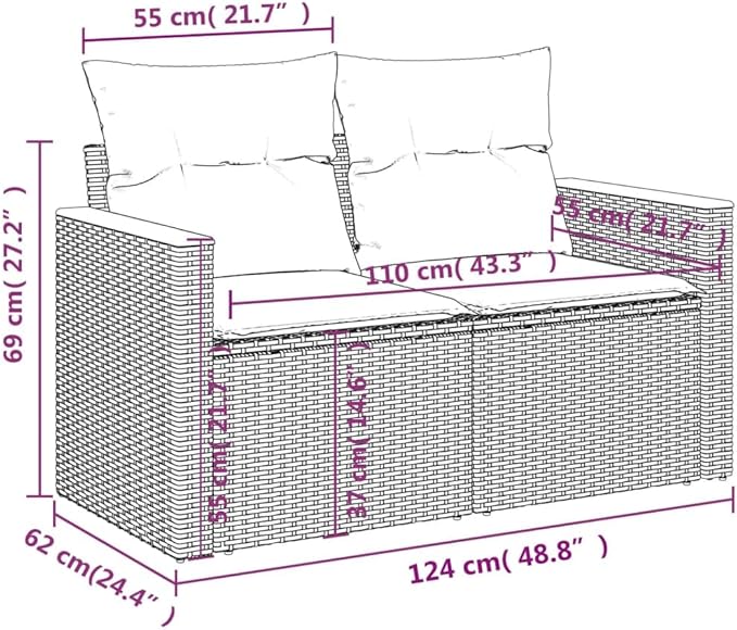 4 Piece Patio Sofa Set with Cushions, Front Porch Furniture Patio Conversation Set Garden Lounge Set Sectional Sofa for Piazza Exhibition Garden Poolside Black Poly Rattan