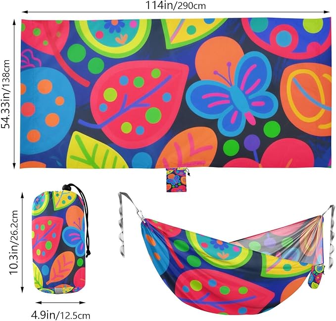 Cartoon Colorful Butterfly Leaves 330lb Capacity Hammocks for Camping with Tree Straps Tree Hammock for Outside Patio Backyard Poolside soporte para hamacas para adultos
