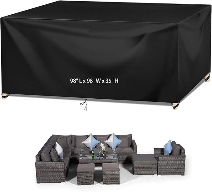 Wanocean Patio Furniture Covers Waterproof, Outdoor Furniture Cover with Storage Bag, Outdoor Table and Chair Cover for Rain, UV, Snow and Dust（98" L x 98" W x 35" H）