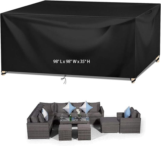 Wanocean Patio Furniture Covers Waterproof, Outdoor Furniture Cover with Storage Bag, Outdoor Table and Chair Cover for Rain, UV, Snow and Dust（98" L x 98" W x 35" H）