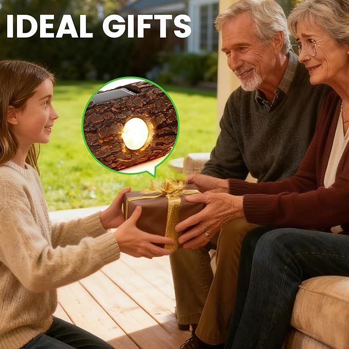 Solar Garden Lights Outdoor 2 Pack, Decorative Rustic Tree Stump Pathway Lights, Warm White Auto On/Off IP65 Waterproof Lights for Yard, Patio, Lawn, Flower Bed, Steps, Garden Decor Gifts