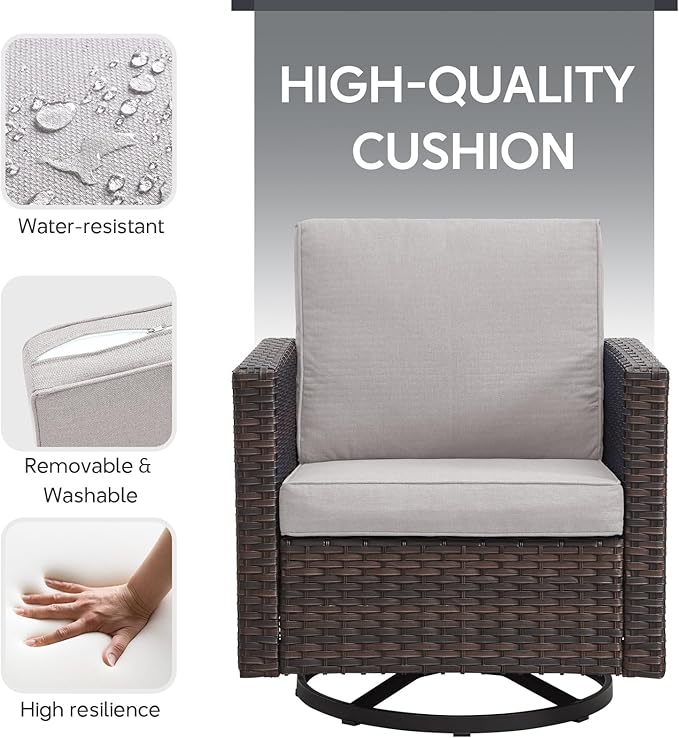 6 Piece Wicker Patio Furniture with Fire Pit Table - Outdoor Conversation Set with 50,000 BTU Fire Pit, All Weather Rattan Patio Set for Deck Backyard Garden - Brown Wicker Beige Cushion