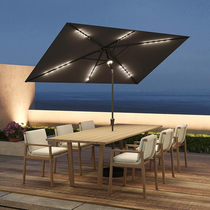 C-Hopetree Rectangular Outdoor Patio Market Umbrella with Solar LED Lights 6.5 x 10 ft