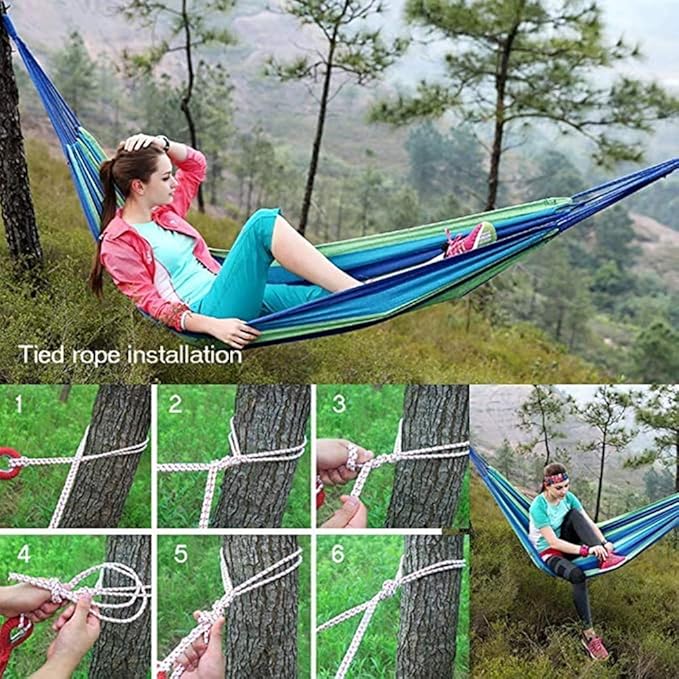 Portable Cotton Hammock, Suitable for Hanging Durable hammocks, Perfect for Camping Outdoor/Indoor Backyard, with Hanging Ropes and Carrying Bags (red, Large)