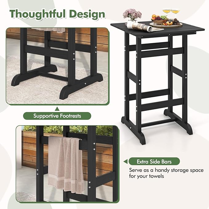 Giantex 42" Height Outdoor Tall Bar Table, HDPE Square Pub Table with Wood Grains, Cocktail High Top Tables for Adirondack Chairs, Patio, Bistro, Garden, Poolside, Yard, Balcony, Black