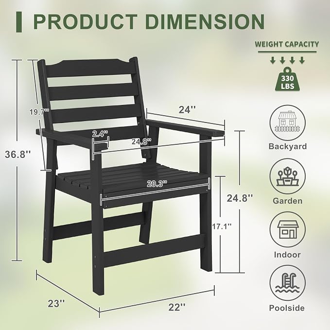 FUNBERRY Outdoor Dining Chair, HDPE All Weather Patio Chair for Outside | Wood-Grain, HDPE All Weather, No Rot or Rust or Crack, UV Fade Shield, 330LBS Weight Capacity, Easy-Clean for Outside