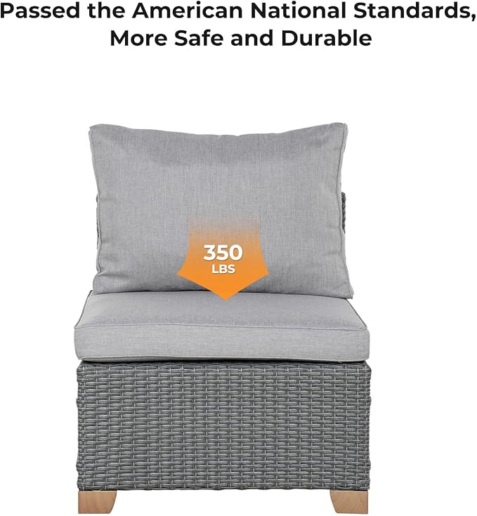 Grand patio Outdoor Conversation Set with Wicker Armless Seat,Wicker Patio Furniture Set,Modular Sectional Sofa Set with Thick Cushions for Backyard Garden Poolside(Armless Single Seat, Light Gray)