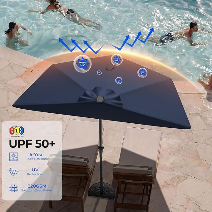 HOMSHADE 9FT Half Patio Umbrella with Solar LED Lights for Outdoor, Waterproof Half Umbrella for Small Spaces, Balcony, Deck(Navy Blue)