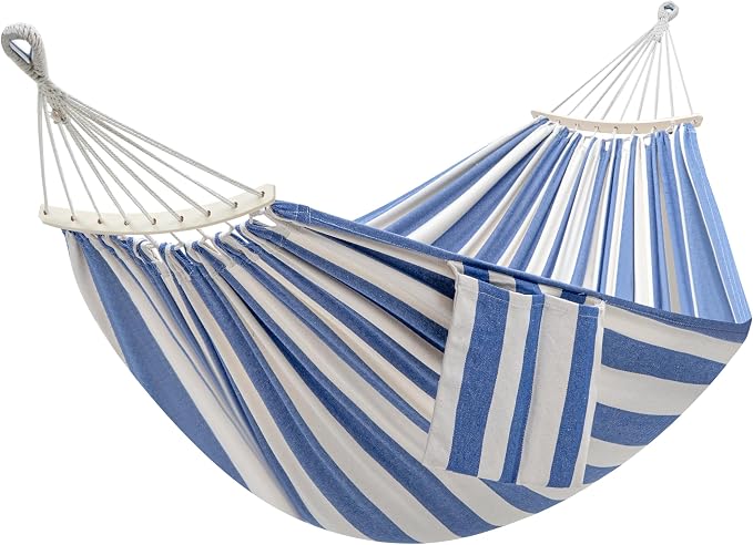 GAFETE Double Hammock for Outside with Tree Straps, Replacement for Stand（Blue & White Stripes, Medium）