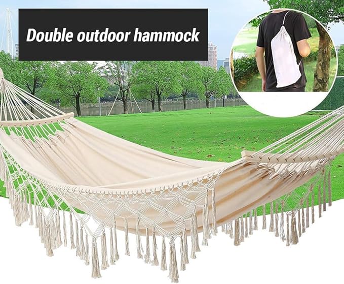 Double Macrame Hammock Swing Bed for 2 Person Beach Yard Bedroom Patio