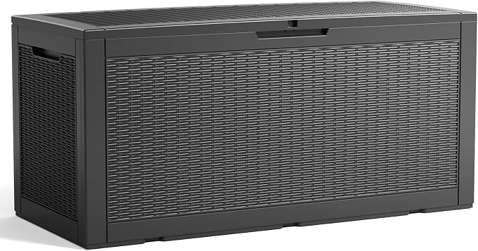 120 Gallon Waterproof Outdoor Storage Box,Lockable Large Deck Box with Lid for Packages,Weatherproof Resin Storage Bin for Patio Furniture Cushions Garden Tools Accessories(Black,120 Gallon)