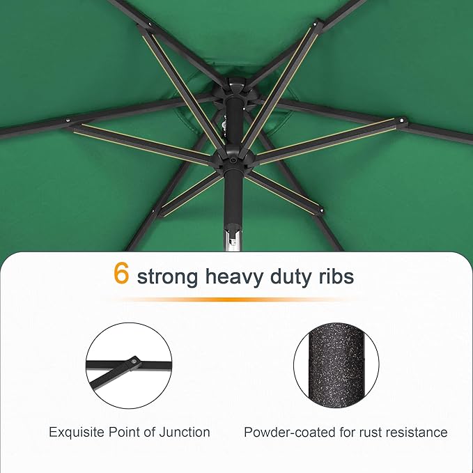 7.5ft Outdoor Umbrella Patio Umbrella with Solar Lights,18 LED Lighted Table Market Outdoor Umbrella, 2-Year-Non-Fading, for Pool, Deck, Garden,Backyard