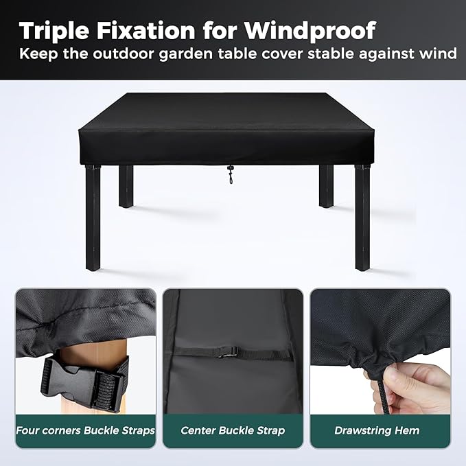 SUNICO Outdoor Table Cover rectangular (72" L x 35" W x 6" H), Patio Table Cover rectangle for Patio Table & Dining Table & Picnic Table.Windproof, Waterproof, Stain-Resistant, Durable Table Cover
