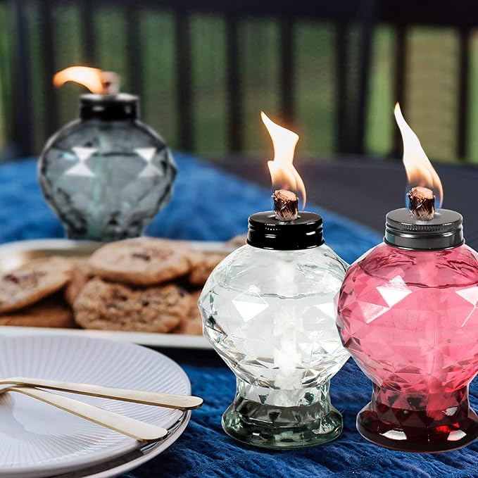 4 Pack Glass Table Torch,Citronella Glass Table top Torches with Wick and Cap for Outdoor ,Refillable Torches Landscape Lanterns Torches for Yard Patio Christmas Garden,Party Decor