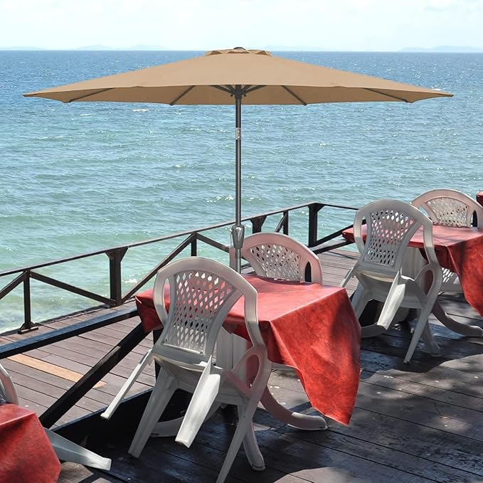 Simple Deluxe 2 Pack 9ft Patio Umbrella Outdoor Table Market Umbrella, 8 Sturdy Ribs for Garden, Deck, Backyard, Pool, Tan