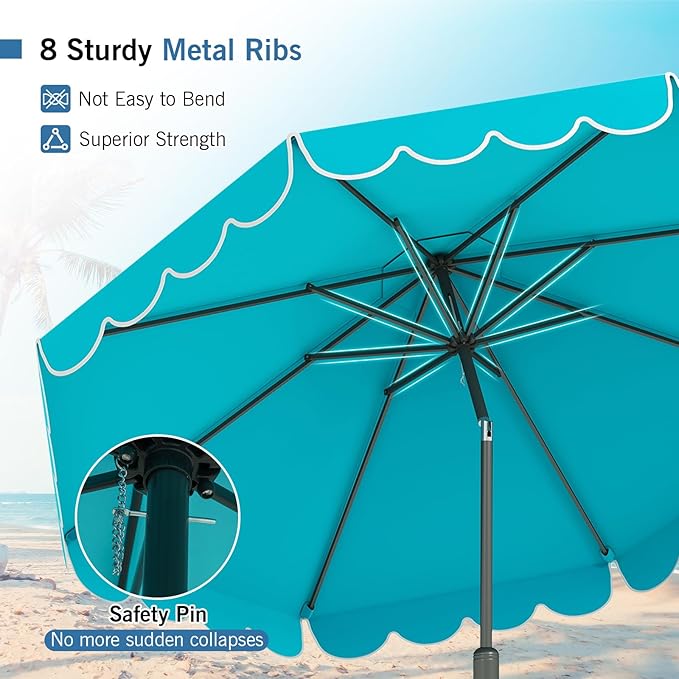 RELAX4LIFE 10 FT Scalloped Patio Umbrella, Market Table Umbrella with Push Button Tilt, Crank, 8 Sturdy Metal Ribs, Vented Top, Sun-Protective Ruffled Canopy, Heavy-duty Outdoor Parasol for Garden Poolside Deck