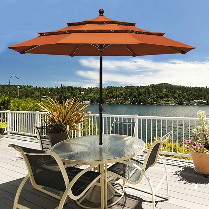 EliteShade USA 10-Year-Non-Fading 9ft 3-Tier Market Patio Umbrella, Commercial Grade Outdoor Table Umbrella with Crank Open, Windproof & UPF 50+ UV Protection, Heavy Duty Ventilation for Garden, Deck, Pool, Backyard, Beach & Bistro, Rust