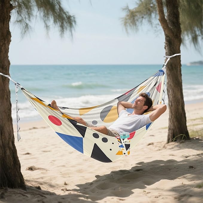 Cartoon Childish Irregular Polygon Pattern Colorful 330lb Capacity Hammocks Portable Hammock for Indoor Outdoor Patio Base de hamaca para adultos