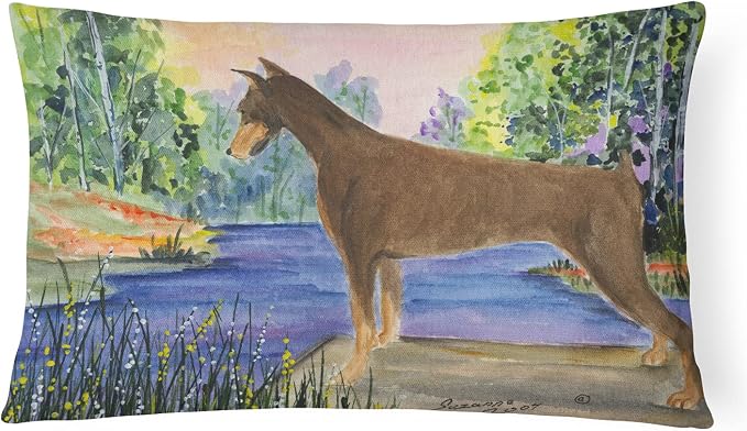Caroline's Treasures SS8066PW1216 Doberman Canvas Fabric Decorative Pillow Machine Washable, Indoor Outdoor Decorative Pillow for Couch, Bed or Patio, 12HX16W