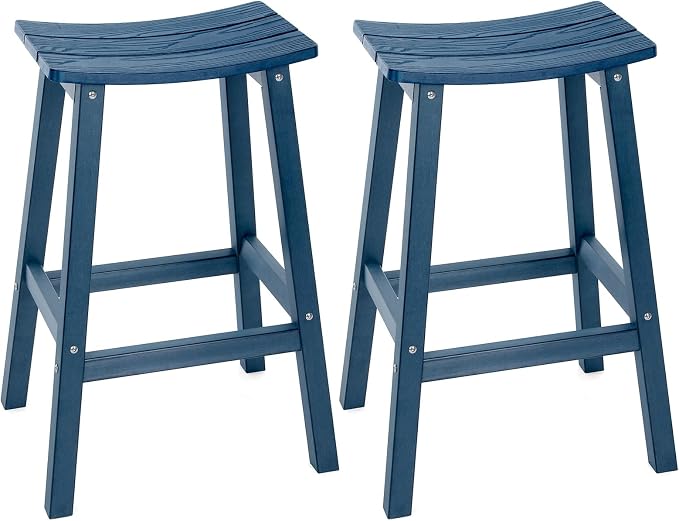 Weatherproof Bar Stools Set of 2, 28" Height Outdoor Bar Stools Holds up to 400 lbs, Saddle Seat, Bar Height Stools for Patio, Garden, and Kitchen Island, Blue