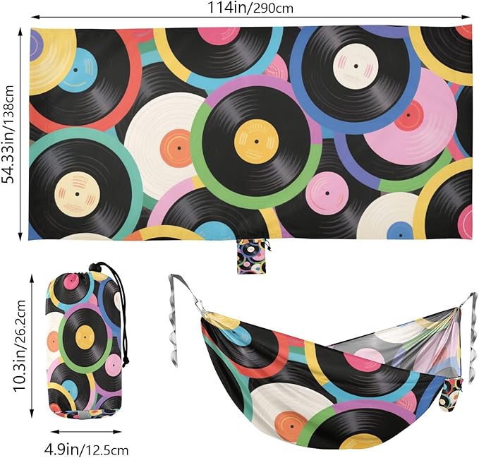 Colour Cartoon Record 330lb Capacity Outdoor Hammock with Tree Straps Swing Hammock for Outside Patio Backyard Poolside hamacas para adultos con soporte