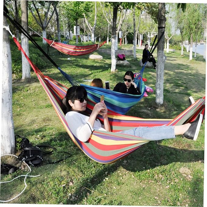 Milisten Double Thickened Canvas Hammock Outdoor Swing Chair for Camping Durable Red with Binding Ropes and Carry Bag Relaxing and Travel