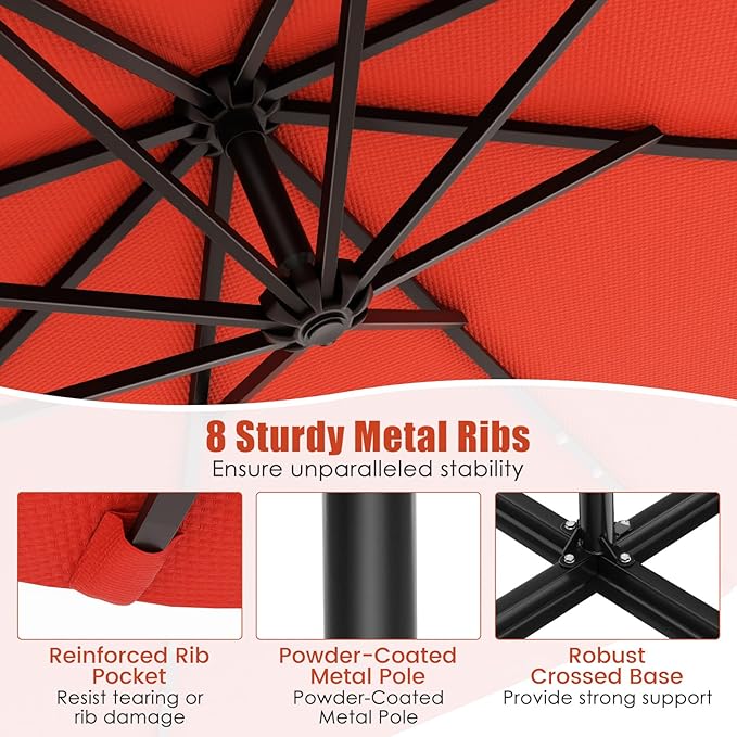 Tangkula 10 Ft Patio Offset Umbrella, 40 LED Lighted Market Umbrella W/8 Sturdy Ribs, Easy Tilt Adjustment & Crank, Polyester Shade, Ideal for Backyard, Garden, Seaside, Store, Pool (Orange)