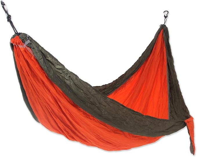 NOVICA Bright Red with Olive Green Trim Parachute Portable 1 Person Camping Hammock with Hanging Straps, 'Summer Dreams' (Single)