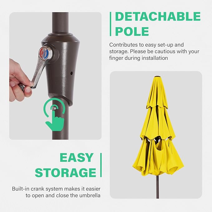JEAREY 9FT 3 Tier Patio Umbrella Outdoor Market Umbrella Table Umbrellas with 8 Ribs 1.5 Pole Push Button Tilt and Crank UV Protection for Garden,Backyard,Yellow