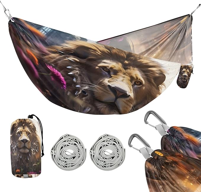 Hammocks for Outside Lion Camping Hammock Portable Hammocks with Tree Straps and Carry Bag Camping Accessories for Hiking Beach Outdoor